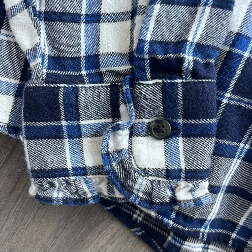 Lands End Plaid Flannel Shirt Womens Large 14-16 Blue White Collared Button Up - Picture 3 of 9